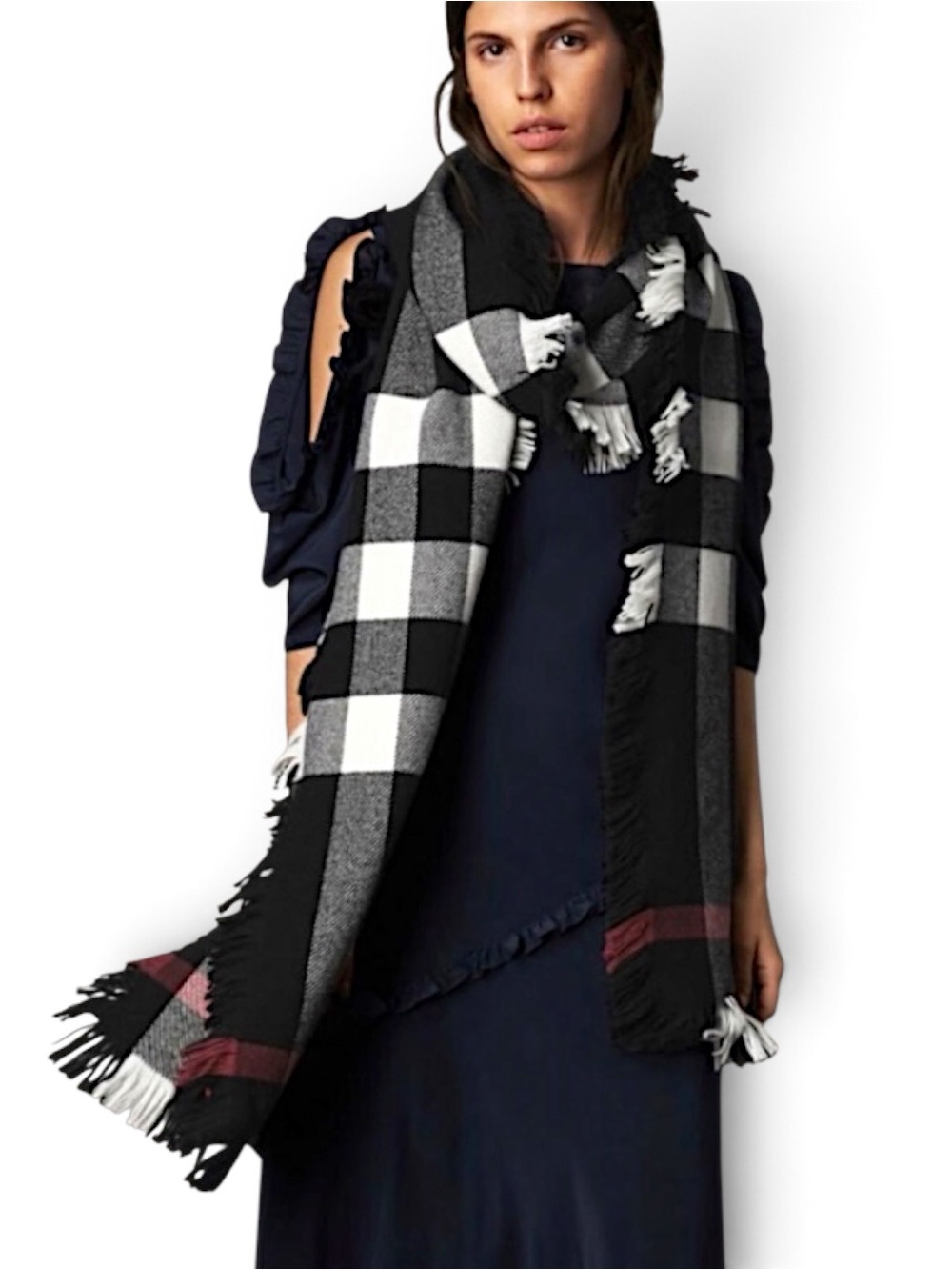 BURBERRY HALF MEGA FASHION CHECK WOOL FRINGE SCARF